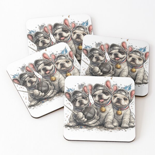 Item preview, French Bulldog Fencing Puppies designed and sold by ChillCharmStudio.
