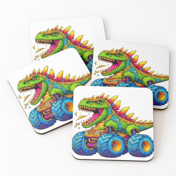 Item preview, Colorful Dino Monster Truck – Cute & Fierce Dinosaur Cartoon Art designed and sold by fantasycutepaws.