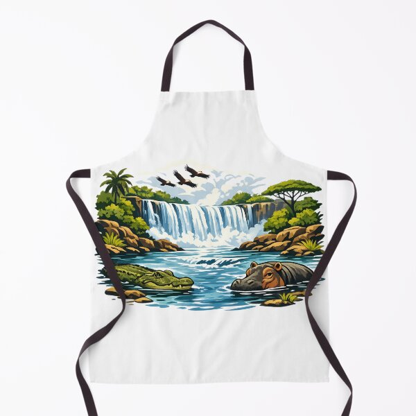 Item preview, Zambezi River Wildlife Waterfall – African Nature Illustration designed and sold by KivaroArt.