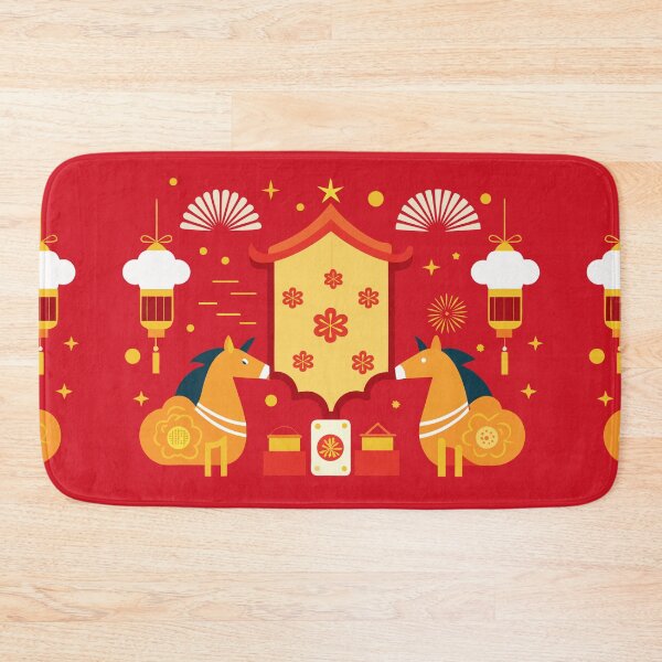Item preview, Flat Illustration of Chinese New Year Celebration with Zodiac Horses and Traditional Ornaments designed and sold by Jirada.