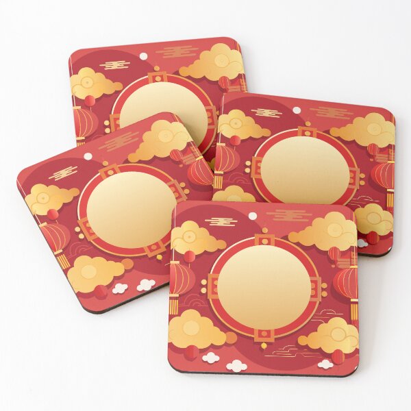 Item preview, Title Luxury Chinese New Year Background with Golden Clouds, Red Lanterns, and Central Circular Frame designed and sold by Jirada.