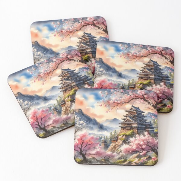 Item preview, Spring Mountainside Castle Japanese Watercolor Landscape designed and sold by StudioKansai.
