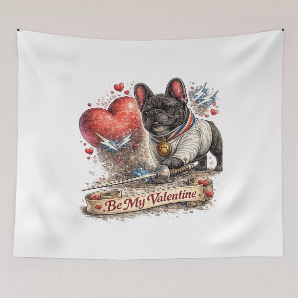 Item preview, Be My Valentine – Black French Bulldog Fencer designed and sold by ChillCharmStudio.