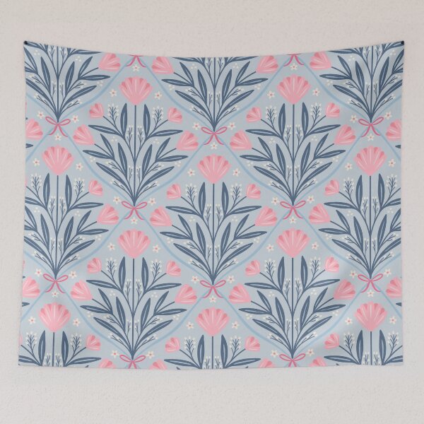 Item preview, Vintage romantic floral trellis | Coquette roses on pastel blue designed and sold by Illustrated by Nat.