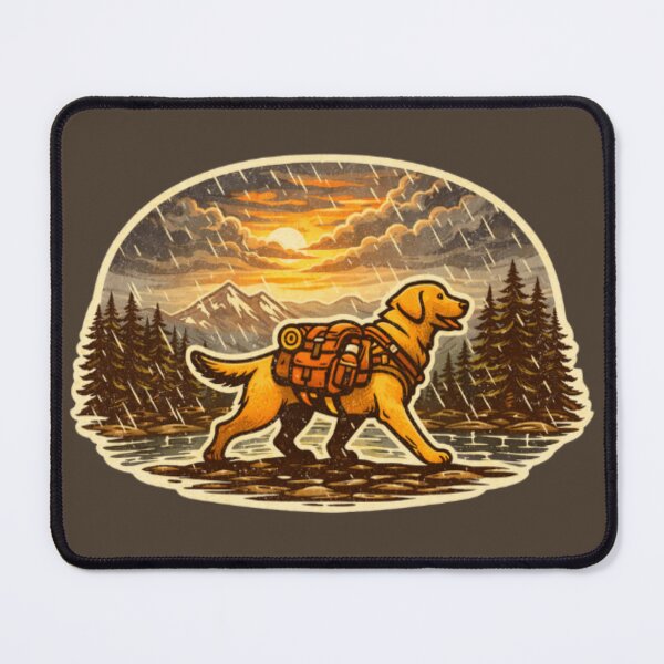 Item preview, Hiking Labrador in the Rain – Retro Outdoor Adventure Sticker designed and sold by PawPrintCustom.