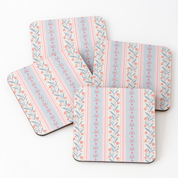 Item preview, Romantic grandmillennial floral stripes | Pastel blue & pink designed and sold by Illustrated by Nat.