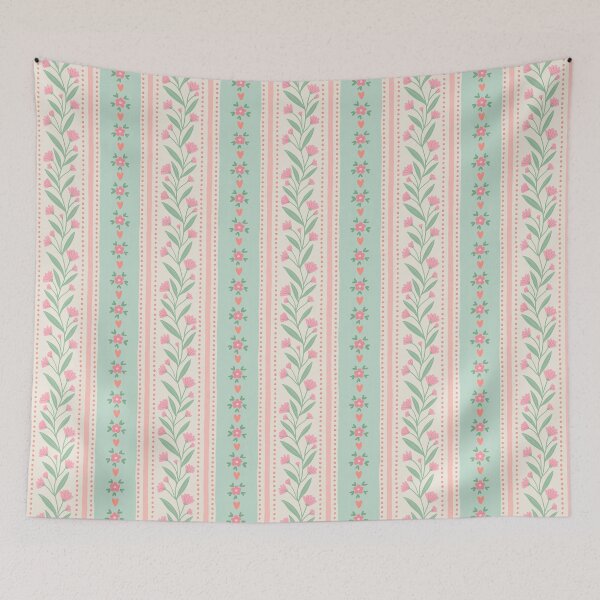 Item preview, Romantic grandmillennial floral stripes | Pastel green & pink designed and sold by Illustrated by Nat.