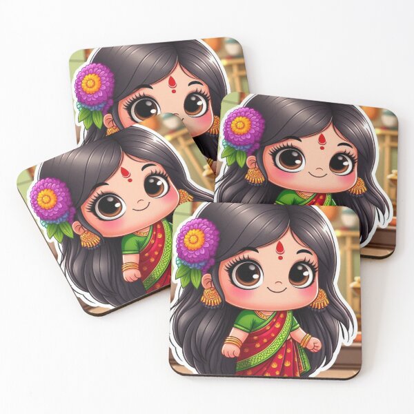 Item preview, Cute Indian Girl Chibi Sticker | Traditional Saree Kawaii Art | Desi Cartoon Illustration designed and sold by StickerGalaxyX.