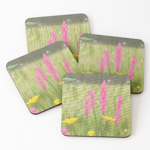 Item preview, Pink and Yellow Wildflowers in a Green Field designed and sold by Krista-Joan-Art.