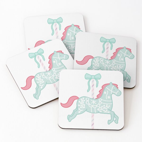 Item preview, Cute Green and Red Pastel Colourful Carousel Horse with Bow designed and sold by winterpumpkin.
