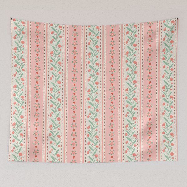 Item preview, Romantic grandmillennial floral stripes | Pastel coral designed and sold by Illustrated by Nat.