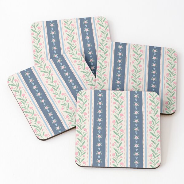 Item preview, Romantic grandmillennial floral stripes | Blue and pink designed and sold by Illustrated by Nat.