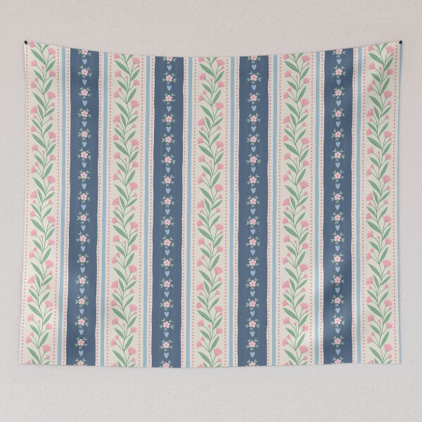 Item preview, Romantic grandmillennial floral stripes | Blue and pink designed and sold by Illustrated by Nat.