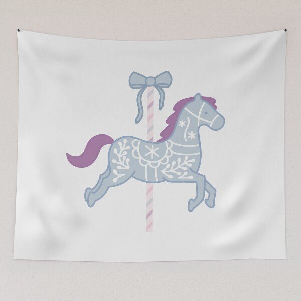 Item preview, Cute Blue and Purple Pastel Colourful Carousel Horse with Bow designed and sold by winterpumpkin.