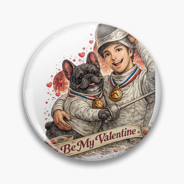 Item preview, Be My Valentine – Fencer & Black French Bulldog Duo designed and sold by ChillCharmStudio.