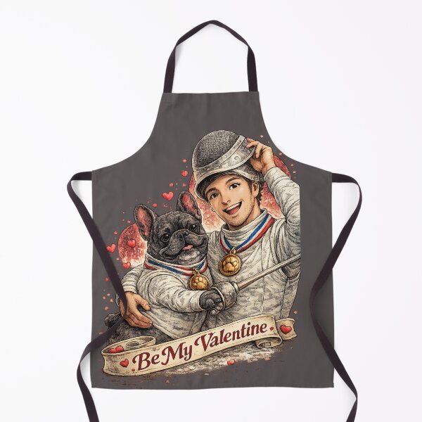 Item preview, Be My Valentine – Fencer & Black French Bulldog Duo designed and sold by ChillCharmStudio.