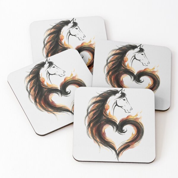 Item preview, Fiery Spirit Horse Heart - Expressionist Watercolor Ink Illustration designed and sold by HappySproutArt.