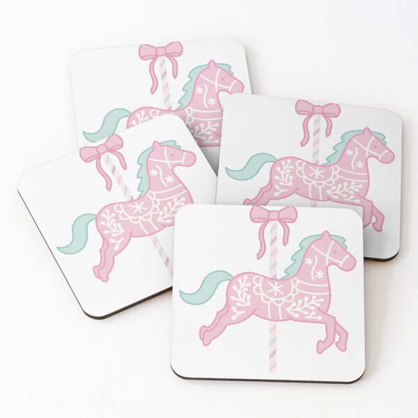 Item preview, Cute Pink and Green Pastel Colourful Carousel Horse with Bow designed and sold by winterpumpkin.