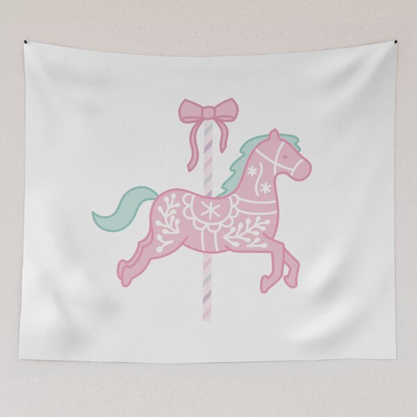 Item preview, Cute Pink and Green Pastel Colourful Carousel Horse with Bow designed and sold by winterpumpkin.