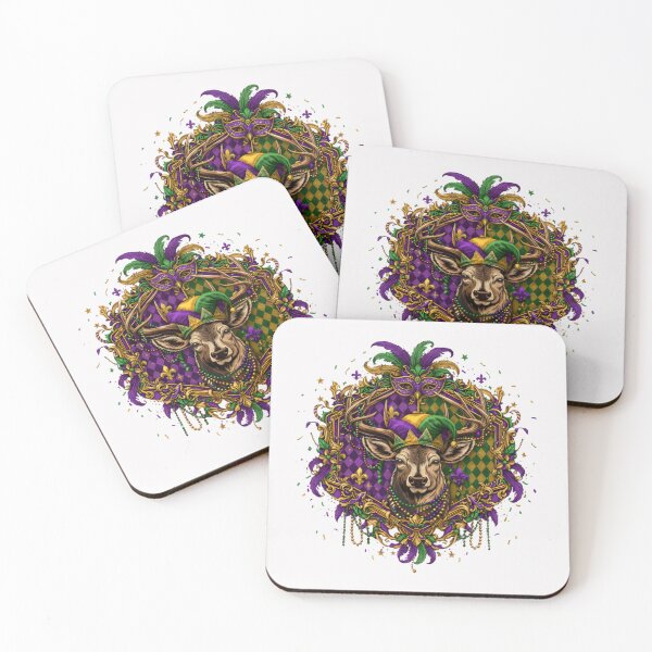 Item preview, Mardi Gras Buck, Colorful Mardi Gras with deer hunting theme, festive carnival style for outdoorsmen designed and sold by DesignDenDo ⭐⭐⭐⭐⭐.