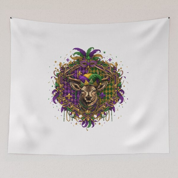 Item preview, Mardi Gras Buck, Colorful Mardi Gras with deer hunting theme, festive carnival style for outdoorsmen designed and sold by DesignDenDo ⭐⭐⭐⭐⭐.