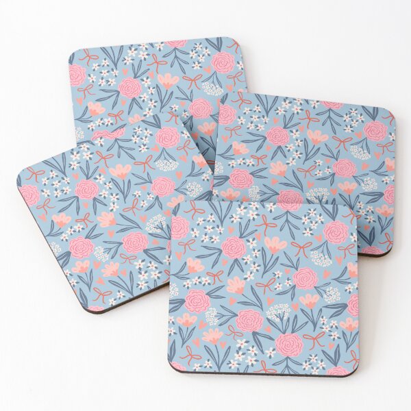 Item preview, Romantic rose bouquets | Valentine coquette florals on pastel blue designed and sold by Illustrated by Nat.