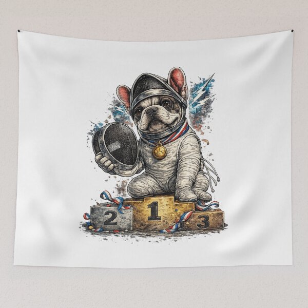 Item preview, French Bulldog Fencer Holding a Fencing Mask designed and sold by ChillCharmStudio.