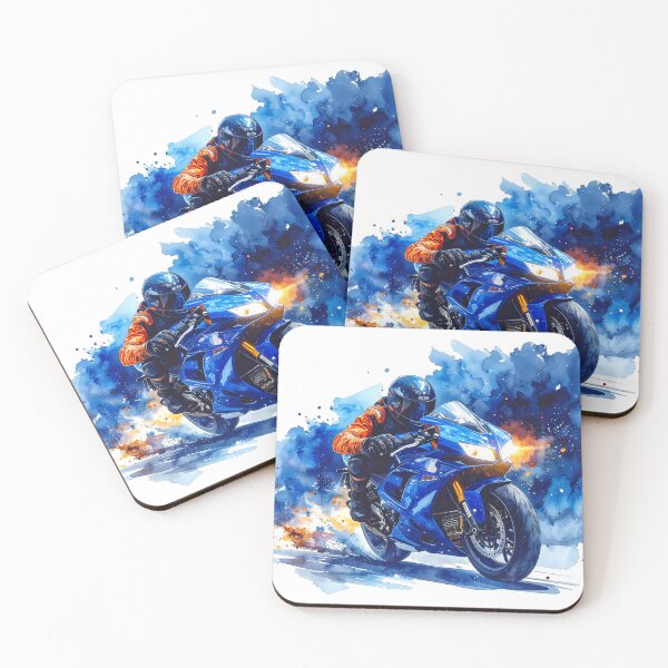 Item preview, Full throttle at night, blue motorcycle in watercolor designed and sold by LiskoDesign.
