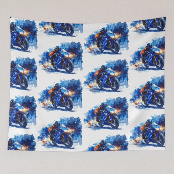 Item preview, Full throttle at night, blue motorcycle in watercolor designed and sold by LiskoDesign.