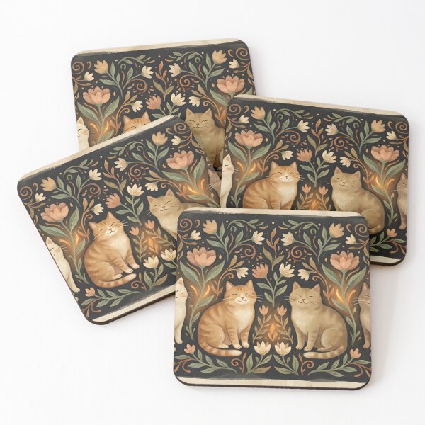 Item preview, Enchanted Folk Art Cats in a Floral Tapestry designed and sold by CharlieDesings.