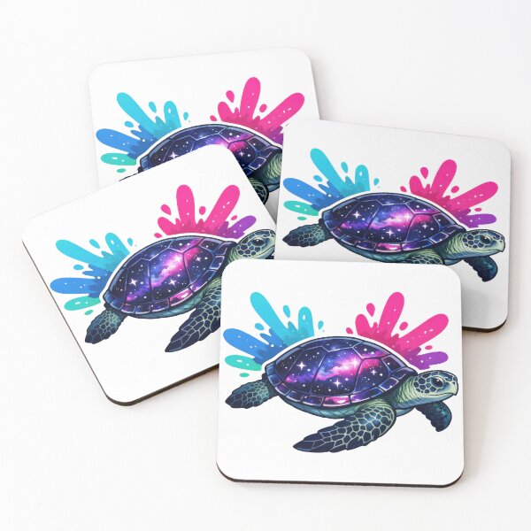 Item preview, Galaxy Shell Sea Turtle with Bold Cyan and Magenta Ink Splashes designed and sold by zoughlal.