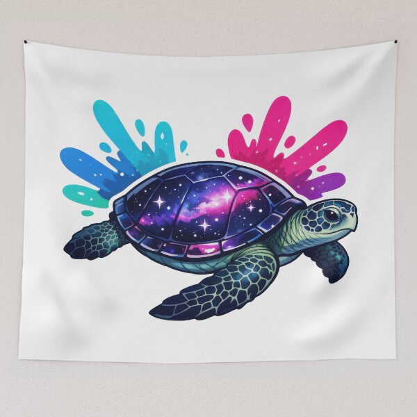 Item preview, Galaxy Shell Sea Turtle with Bold Cyan and Magenta Ink Splashes designed and sold by zoughlal.
