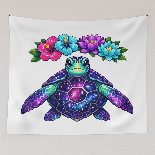 Item preview, Galaxy Shell Sea Turtle with Tropical Floral Crown Arch designed and sold by zoughlal.