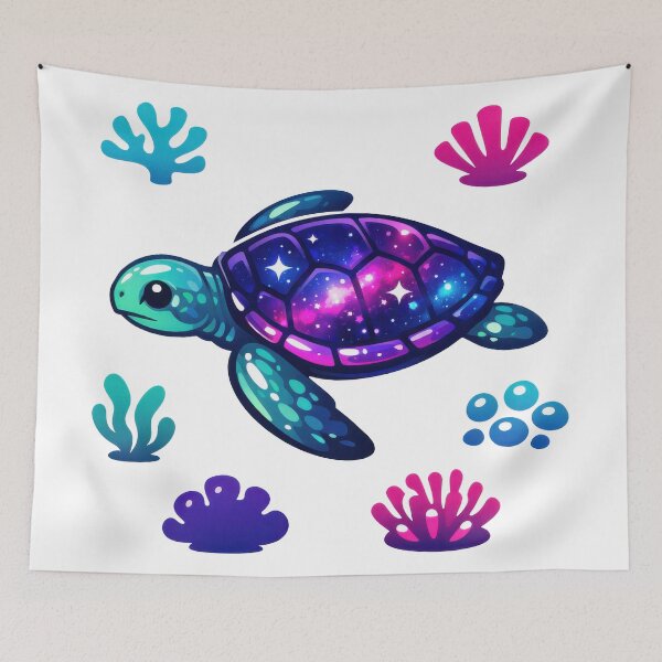 Item preview, Galaxy Shell Sea Turtle with Abstract Coral Motif Icons designed and sold by zoughlal.