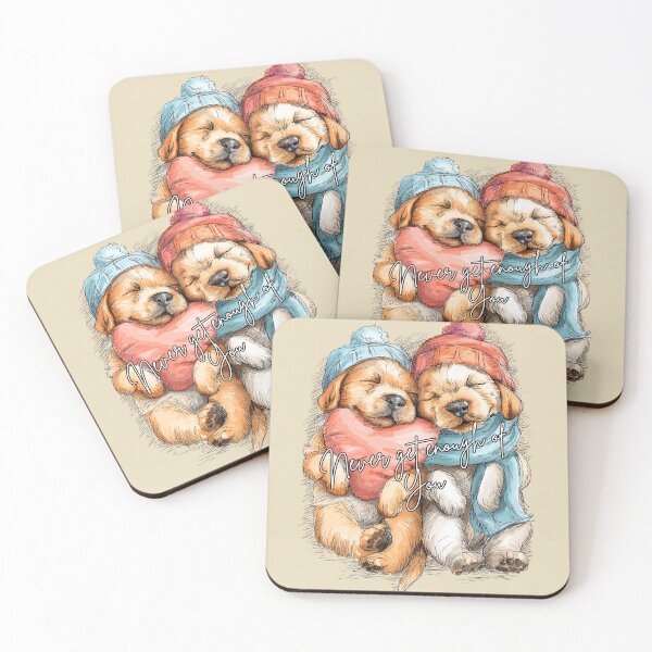 Item preview, Never Get Enough of You - Cute Couple Dogs Asleep Holding Heart | Gift for Her or Him designed and sold by PopsiclesArtStudio.
