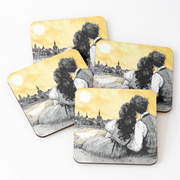 Item preview, Cathedral Sunset Romance - Couple by River Watching Skyline Art designed and sold by Banal25.
