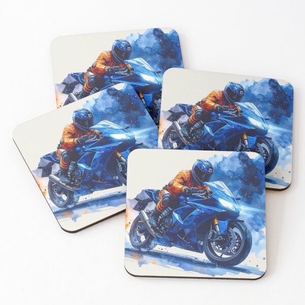 Item preview, Full throttle and freedom at night, blue motorcycle in watercolor designed and sold by LiskoDesign.