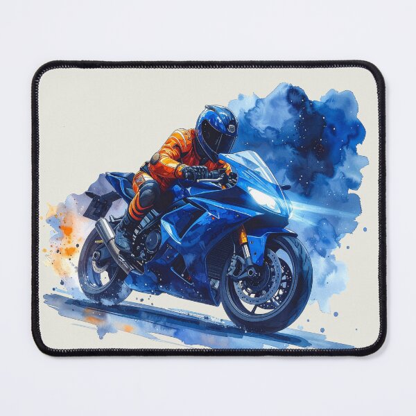 Item preview, Full throttle and freedom at night, blue motorcycle in watercolor designed and sold by LiskoDesign.