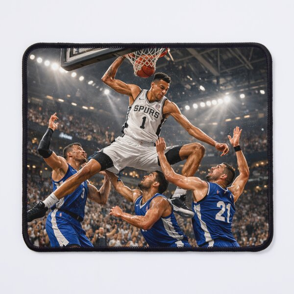 Item preview, Victor Wembanyama – Epic Dunk Over Three Players designed and sold by AnimeCraft Shop.
