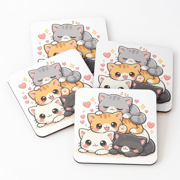 Item preview, Kawaii Kitten Pile - Cute Sleeping Cats Stack Illustration designed and sold by FamaPod.