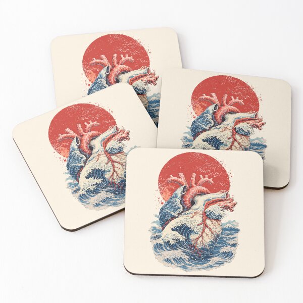Item preview, Anatomical Heart Great Wave Japanese Aesthetic Art Retro, Human heart and big wave, blue color,l over of the waves and the sea, the sea in my heart, watercolor designed and sold by Collagedream.