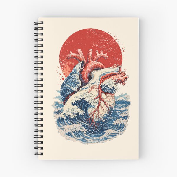 Item preview, Anatomical Heart Great Wave Japanese Aesthetic Art Retro, Human heart and big wave, blue color,l over of the waves and the sea, the sea in my heart, watercolor designed and sold by Collagedream.