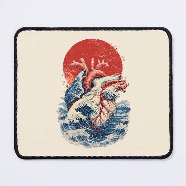 Item preview, Anatomical Heart Great Wave Japanese Aesthetic Art Retro, Human heart and big wave, blue color,l over of the waves and the sea, the sea in my heart, watercolor designed and sold by Collagedream.