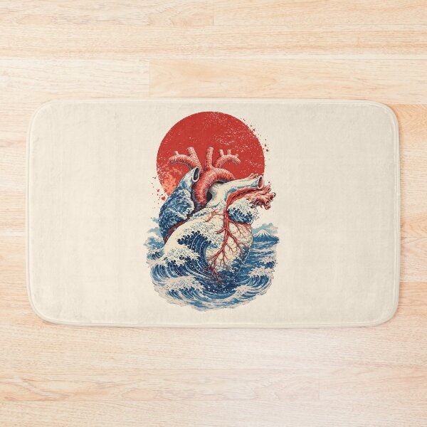 Item preview, Anatomical Heart Great Wave Japanese Aesthetic Art Retro, Human heart and big wave, blue color,l over of the waves and the sea, the sea in my heart, watercolor designed and sold by Collagedream.