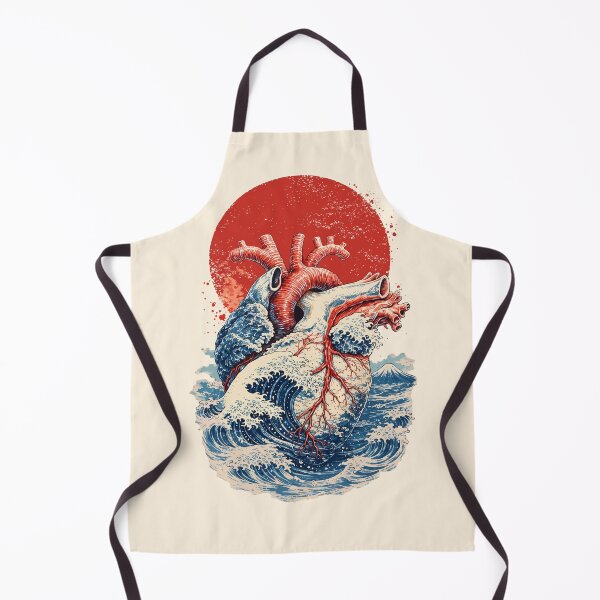 Item preview, Anatomical Heart Great Wave Japanese Aesthetic Art Retro, Human heart and big wave, blue color,l over of the waves and the sea, the sea in my heart, watercolor designed and sold by Collagedream.