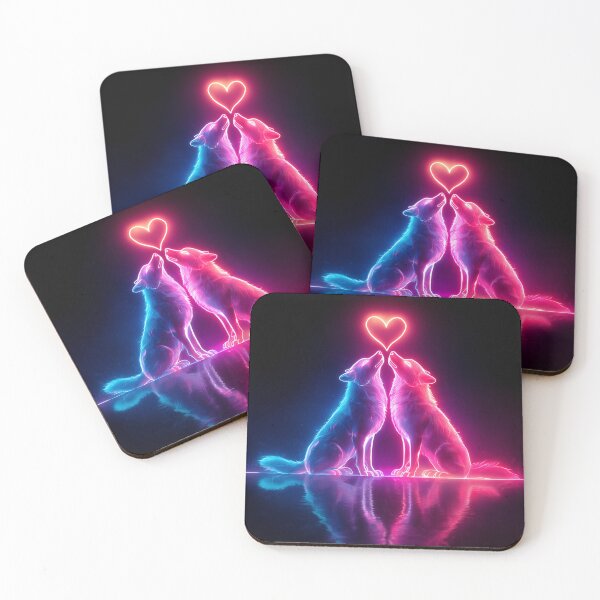 Item preview, Neon Wolf Couple – Romantic Futuristic Animal Art designed and sold by VisionaryVeils.