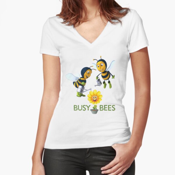 Busy Bees make Happy Flowers - makes the world go around Fitted V-Neck T-Shirt