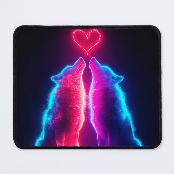 Item preview, Neon Wolf Couple – Romantic Futuristic Animal Art designed and sold by VisionaryVeils.