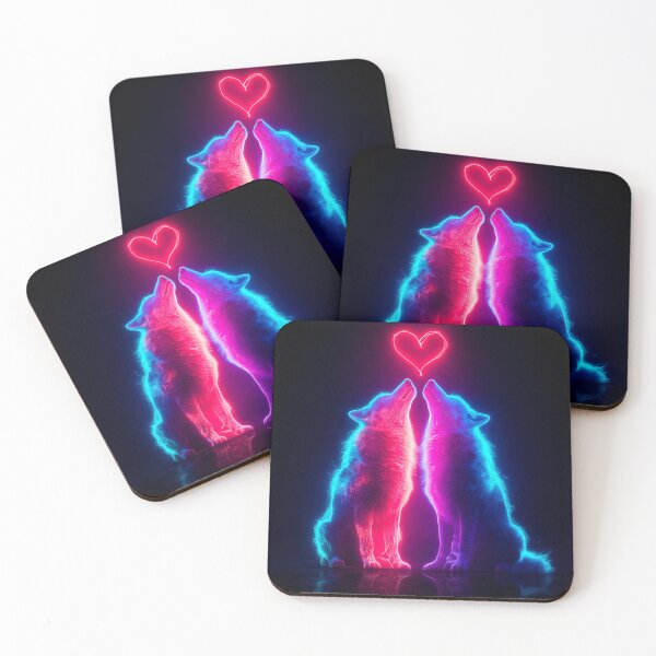Item preview, Neon Wolf Couple – Romantic Futuristic Animal Art designed and sold by VisionaryVeils.