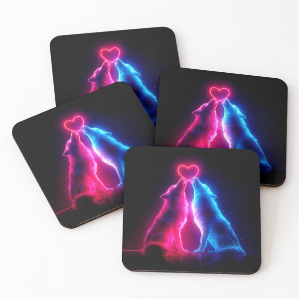 Item preview, Neon Wolf Couple – Romantic Futuristic Animal Art designed and sold by VisionaryVeils.